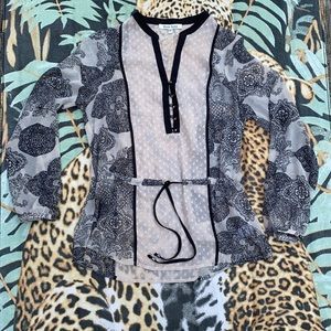 Mixed Fabric Peasant Blouse